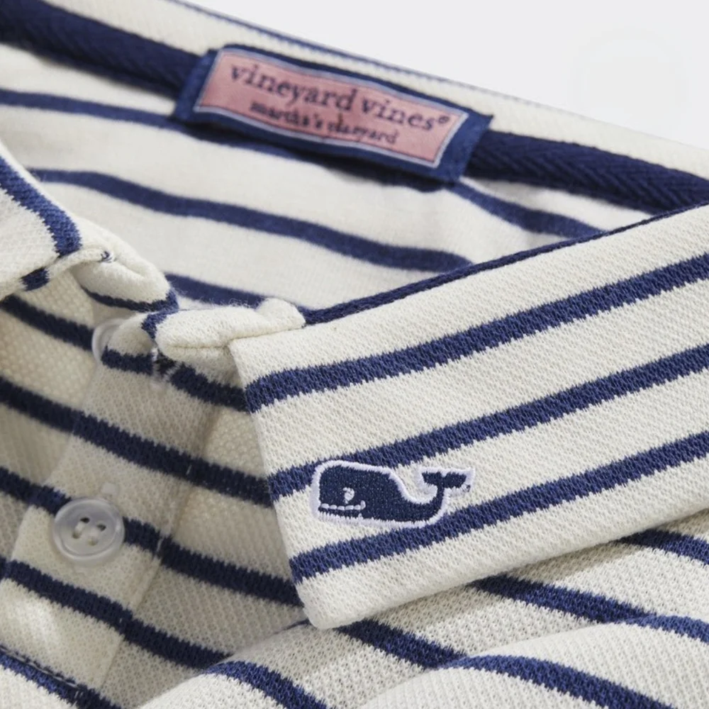 Vineyard Vines Navy Striped Cream Dog Pique Polo Shirt XXL